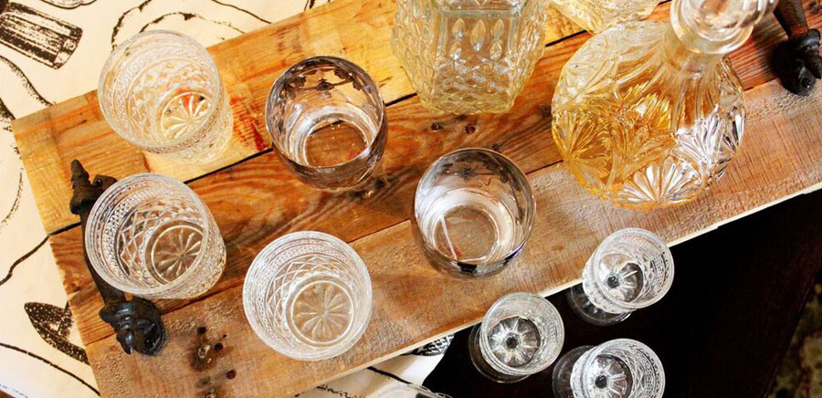 vintage glass collection overhead